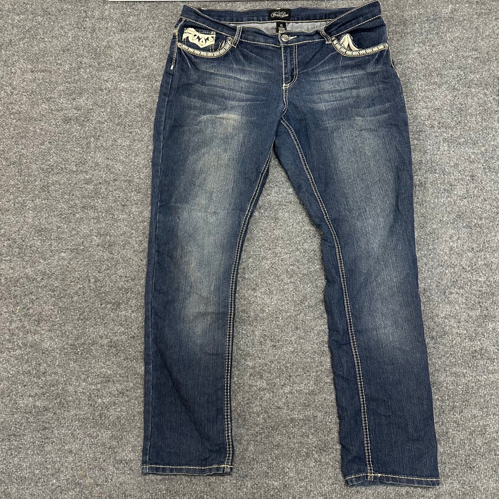Jane Doe Jeans Womens Size 15 Dark Wash Embroidered Rhinestone Bootcut Stretch